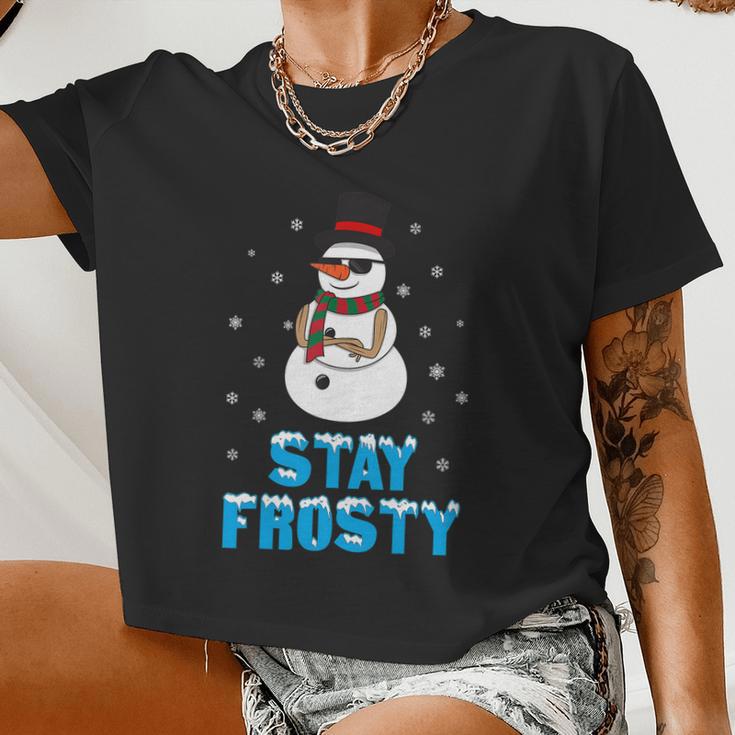 Stay Frosty Shirt Christmas Shirt Cool Snowman Tshirt V3 Women Cropped T-shirt