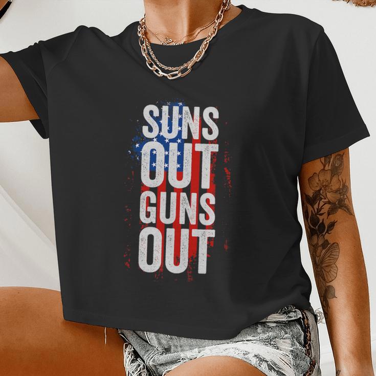 Suns Out Guns Out Tank Top Men Women 4Th Of July Usa Flag Women Cropped T-shirt