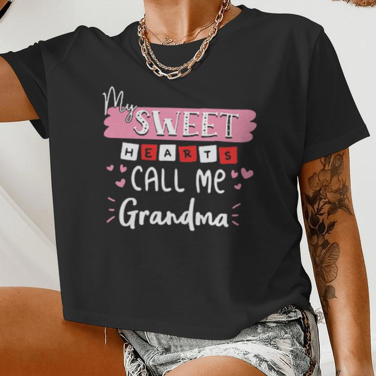 My Sweet Hearts Call Me Grandma Valentine Day Women Cropped T-shirt