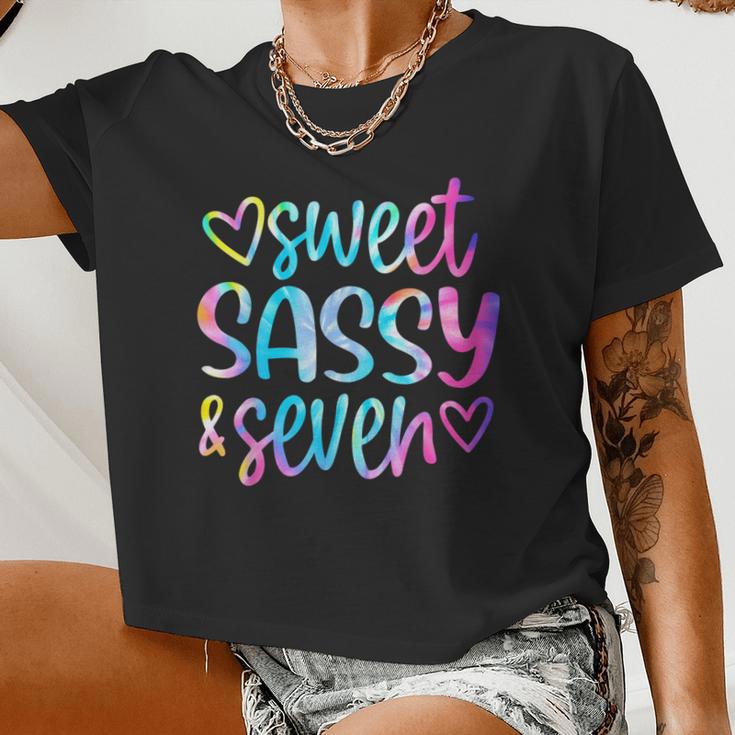 Sweet Sassy And Seven Girls Birthday Tie Dye 7 Year Old Kids Women Cropped T-shirt