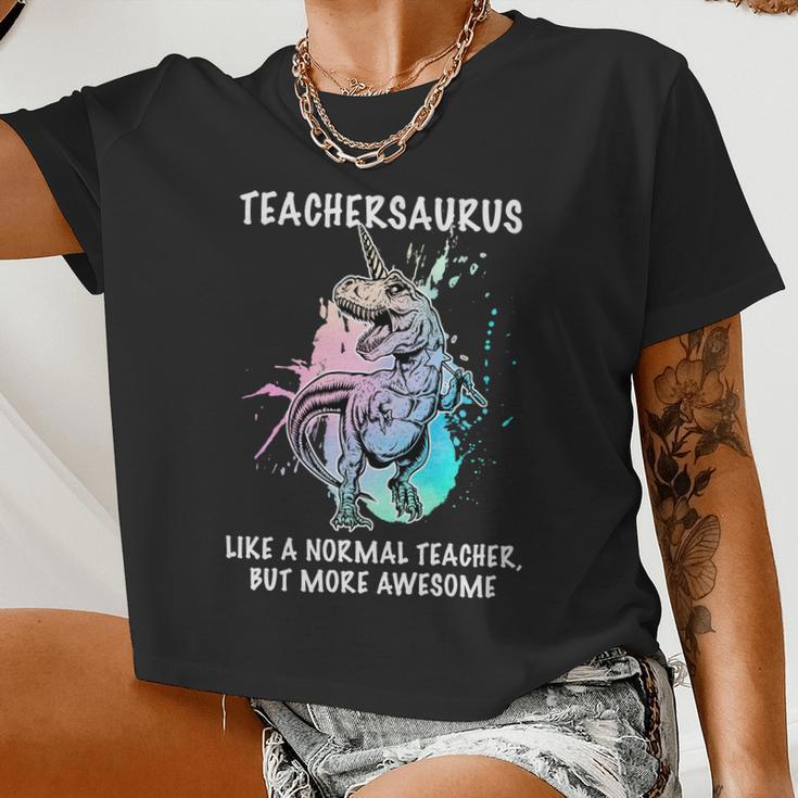 Teachersaurus Unicorn Women Cropped T-shirt