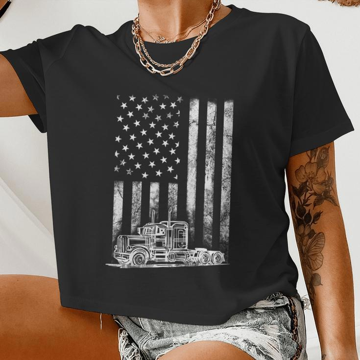 Truck Driver American Flag Trucker Vintage Women Cropped T-shirt
