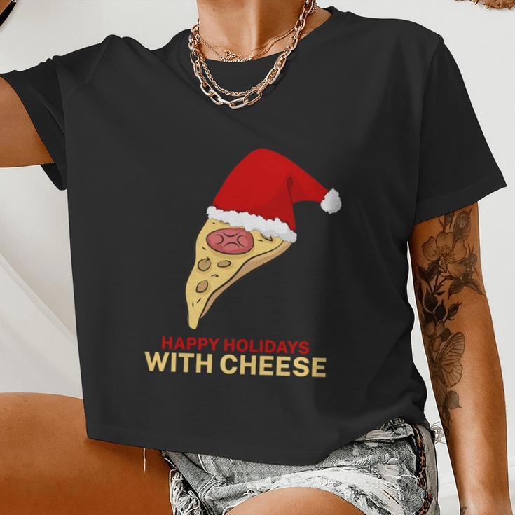 Ugly Christmas Sweater Burger Happy Holidays With Cheese V9 Women Cropped T-shirt