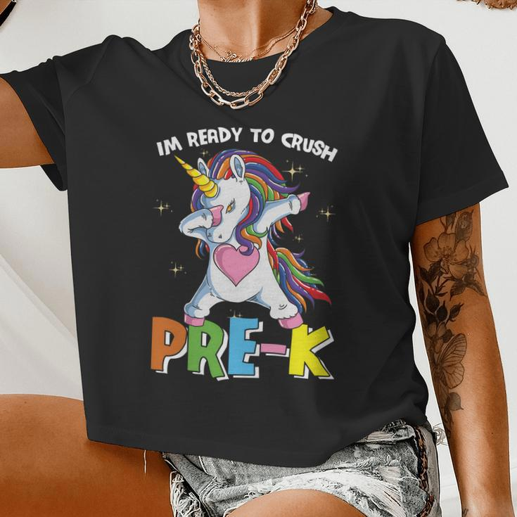Unicorn Im Ready To Crush Prek Back To School Women Cropped T-shirt