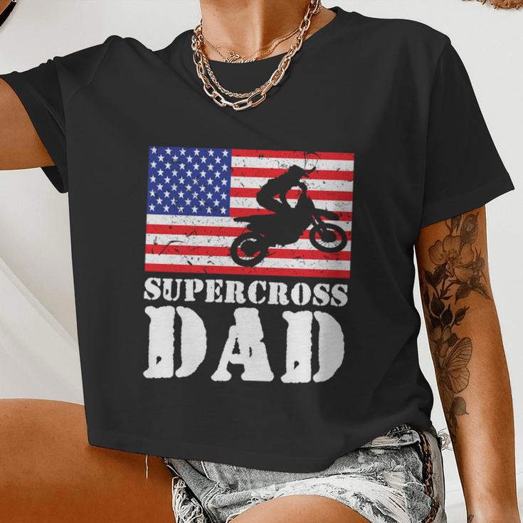 Usa American Distressed Flag Supercross Dad Men For Him Women Cropped T-shirt