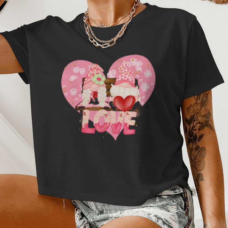 Valentine Gnomes Holding Hearts Valentines Day Gnome Love Classic Women Women Cropped T-shirt