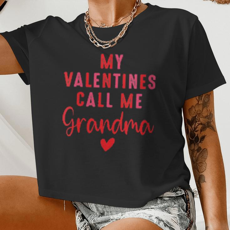 My Valentines Call Me Grandma Cute Valentines Day Love Women Cropped T-shirt