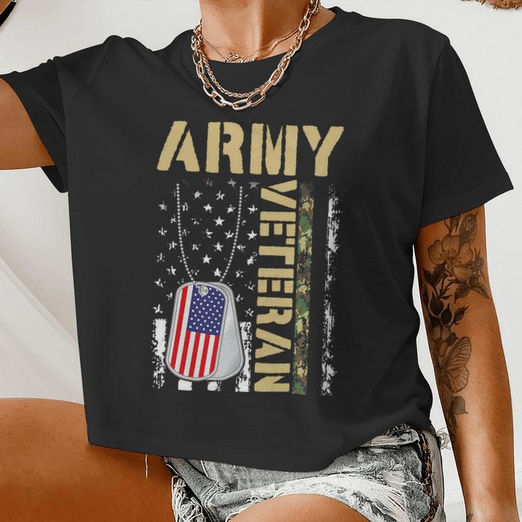 Veteran Vets Vintage Army Shirt Veteran Day American Flag Women Men 1 Veterans Women Cropped T-shirt