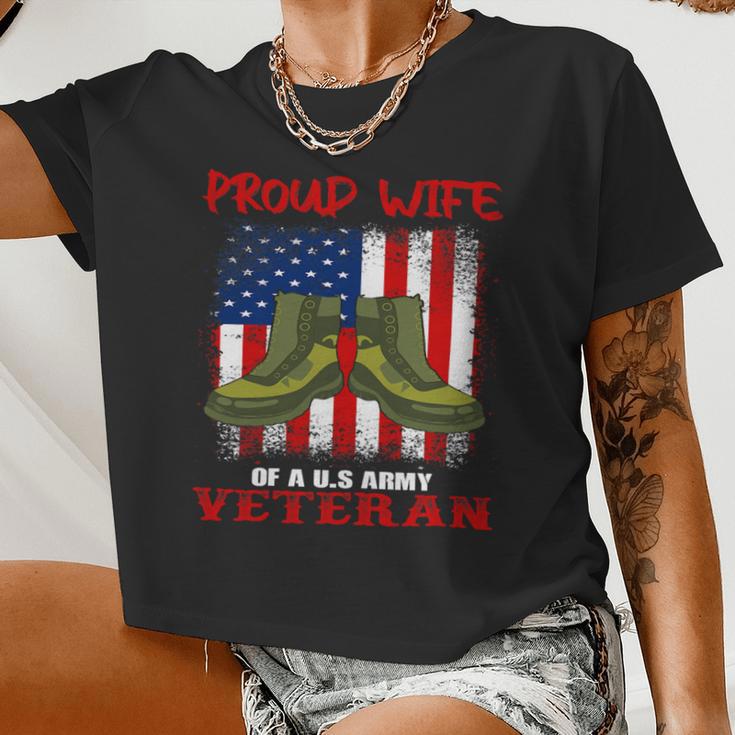 Veteran Vets Womens 4Th Of July Celebration Proud Wife Of An Army Veteran Spouse 2 Veterans Women Cropped T-shirt