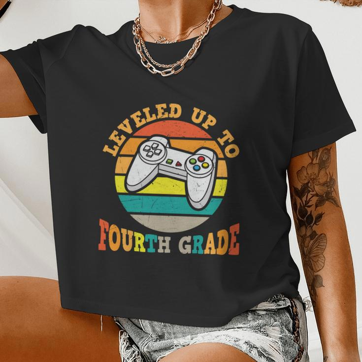 Video Game Back To School Leveled Up To Fourth Grade Vintage Women Cropped T-shirt