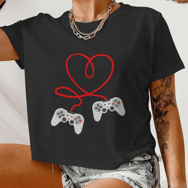 Video Gamer Valentines Day Tshirt With Controllers Heart Women Cropped T-shirt