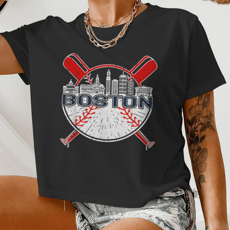 Vintage Boston Baseball For And Women Women Cropped T-shirt