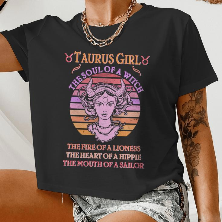 Vintage Taurus Girl Zodiac Birthday Women Cropped T-shirt