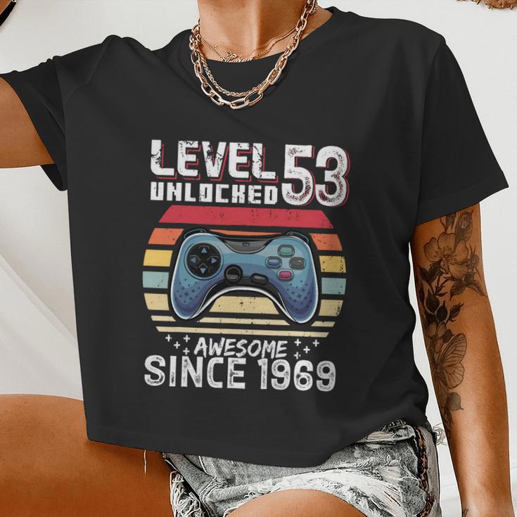 Vintage Video Gamer Birthday Level 53 Unlocked 53Rd Birthday Women Cropped T-shirt