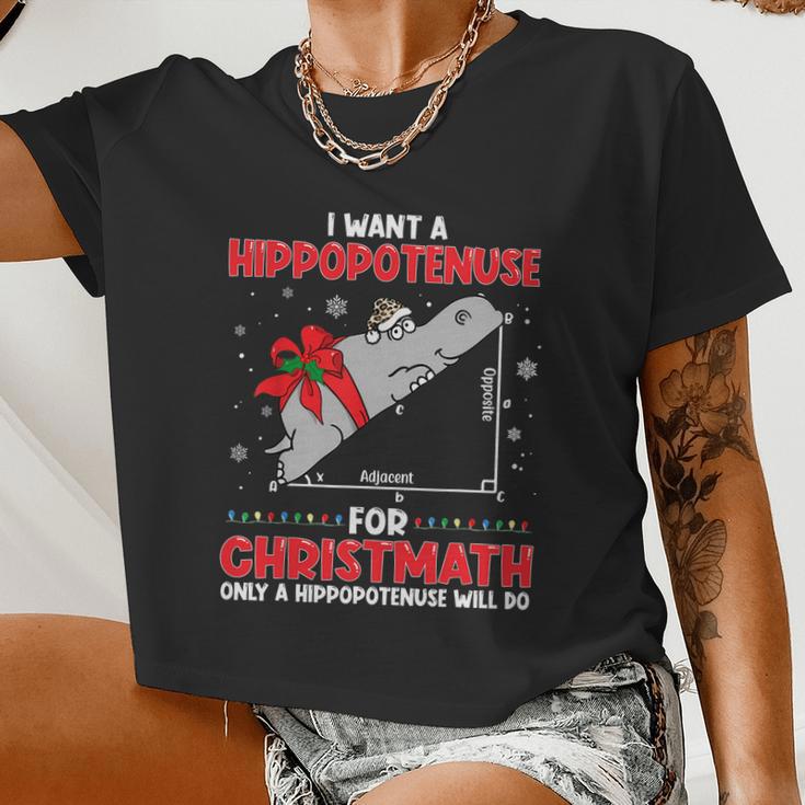 I Want A Hippopotenuse For Christmath Math Teacher Christmas Tshirt Women Cropped T-shirt