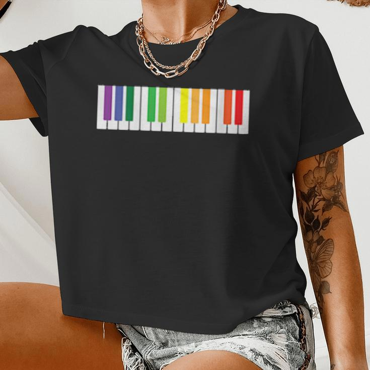 Womens Cool Rainbow Piano Lgbt Pride Musician Women Cropped T-shirt
