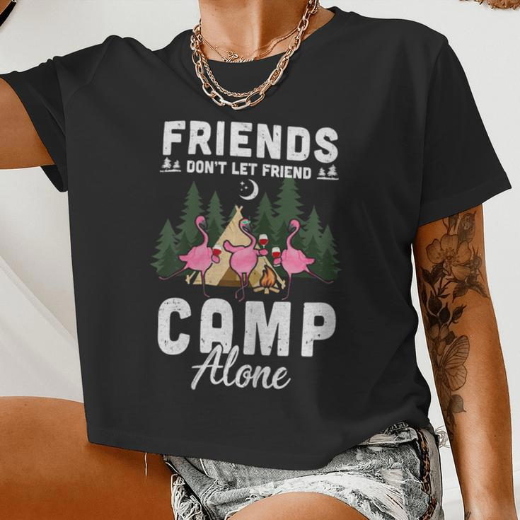 Womens Friends Don't Let Friends Camp Alone Wine Camping FlamingoShirt Women Cropped T-shirt