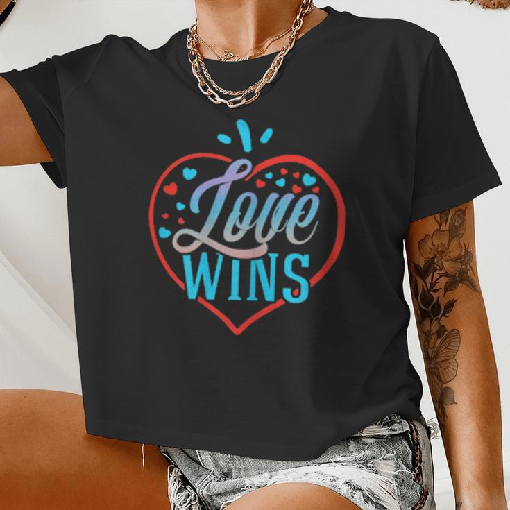 Womens Love Wins Gay Lesbian Rainbow Line Support Lgbt Pride Women Cropped T-shirt