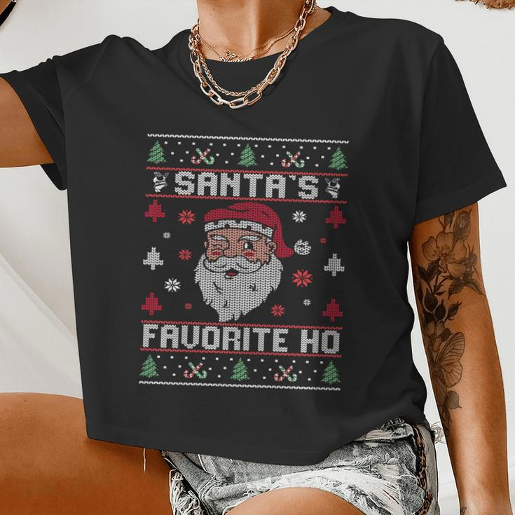Wsanta's Favorite Ho Rude Offensive Ugly Christmas Sweater Great Women Cropped T-shirt