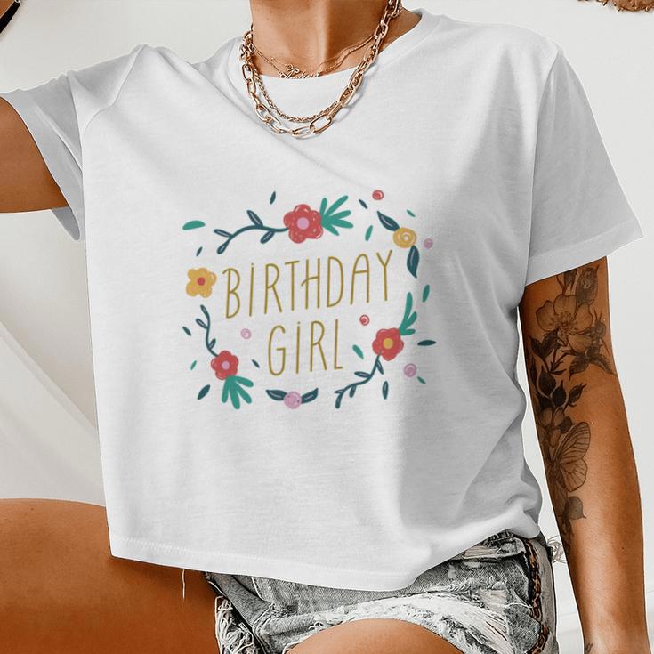 Birthday Girl Floral 1 V2 Women Cropped T-shirt