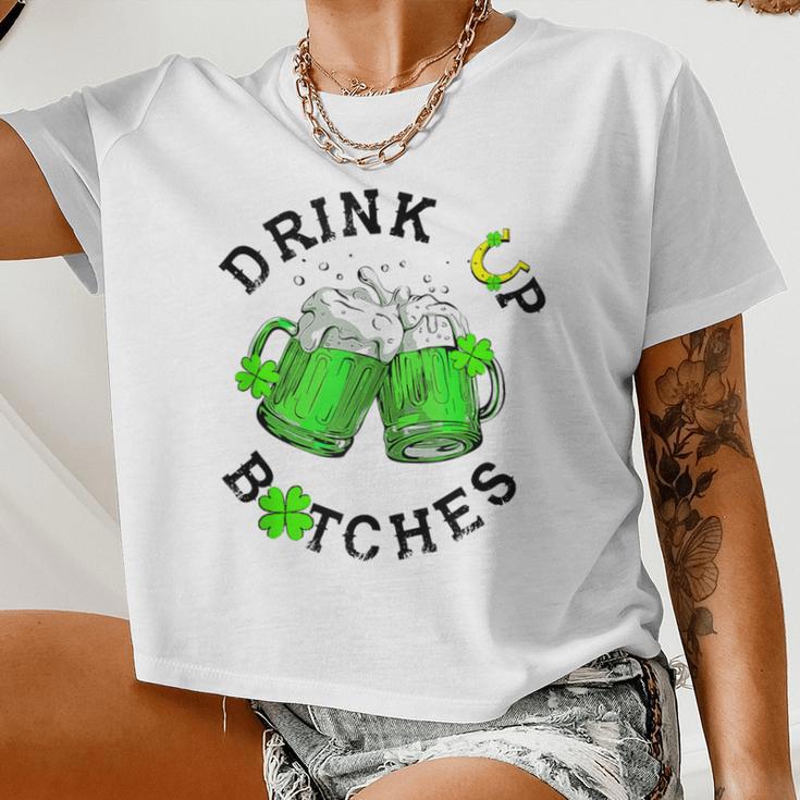 Bitches Drink Up St Patrick's Day Beer Lover Womens Women Cropped T-shirt