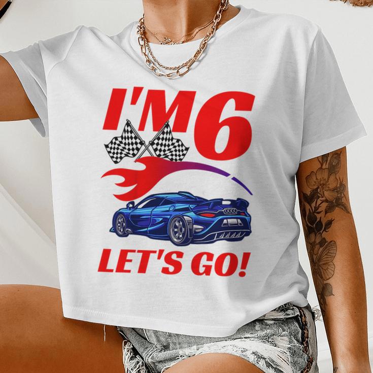 Kids 6 Year Old 6Th Racing Racecar Birthday Party Boys Girls Women Cropped T-shirt