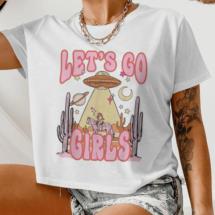 Let's Go Girls Western Space Desert Cowgirl Bachelorette Women Cropped T-shirt