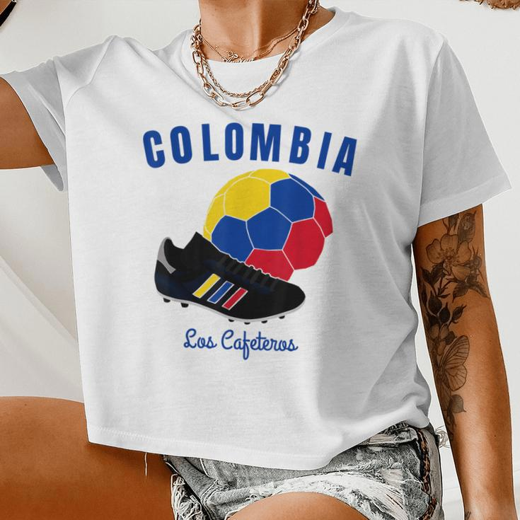 Soccer Boot Ball Cafeteros Colombia Flag Football Women Women Cropped T-shirt