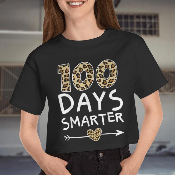 100 Days Smarter Leopard 100Th Day Of School Boys Girls Women Cropped T-shirt