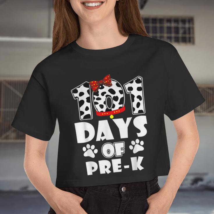 101 Days School Pre K Dog 100 Days Smarter Students Teachers Women Cropped T-shirt