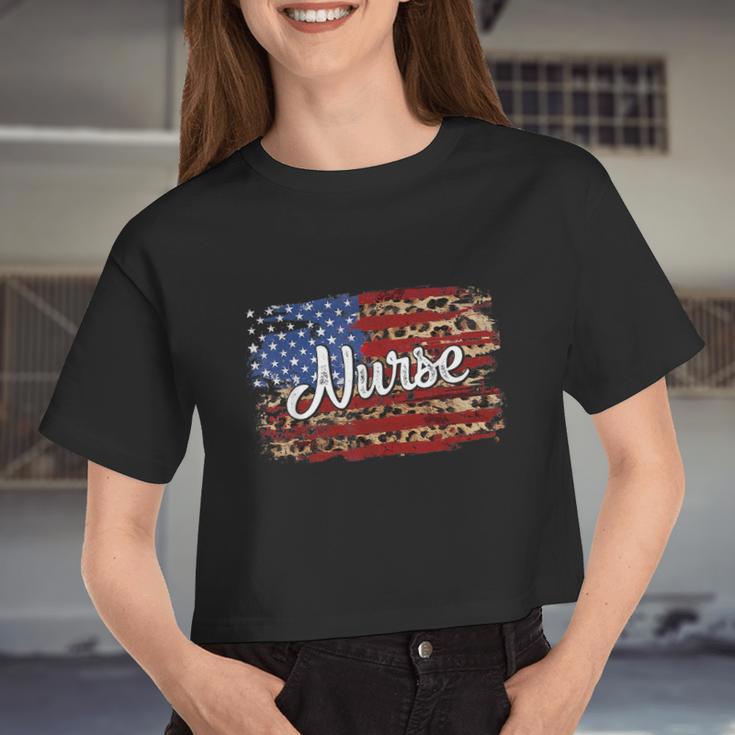 4Th July Independence Day American Flag Cute Graphic Nurse Women Cropped T-shirt