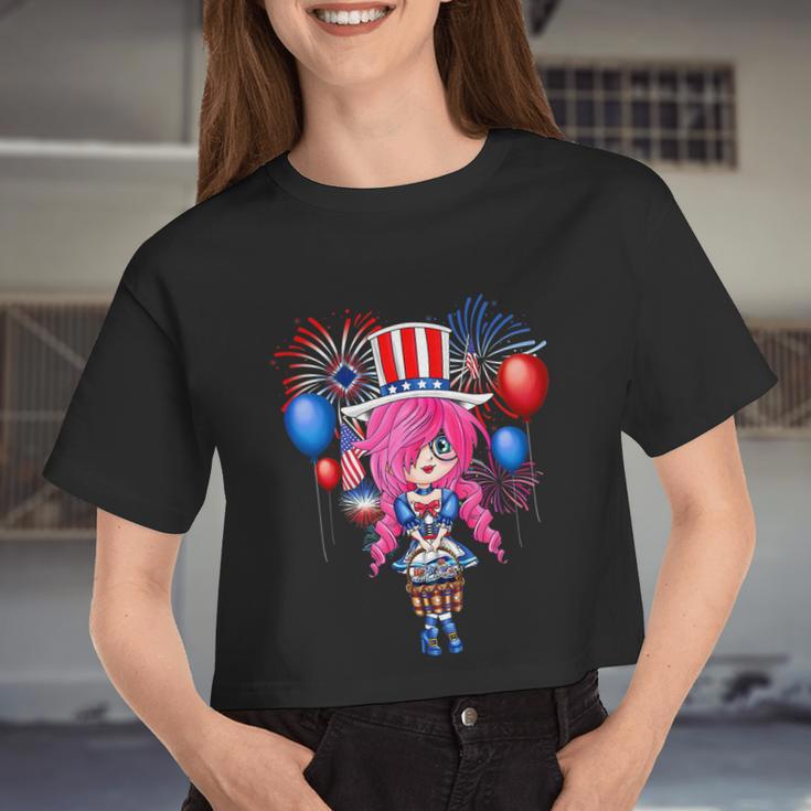 4Th Of July Japanese Anime Merch Cute Manga Teen Girls Women Women Cropped T-shirt