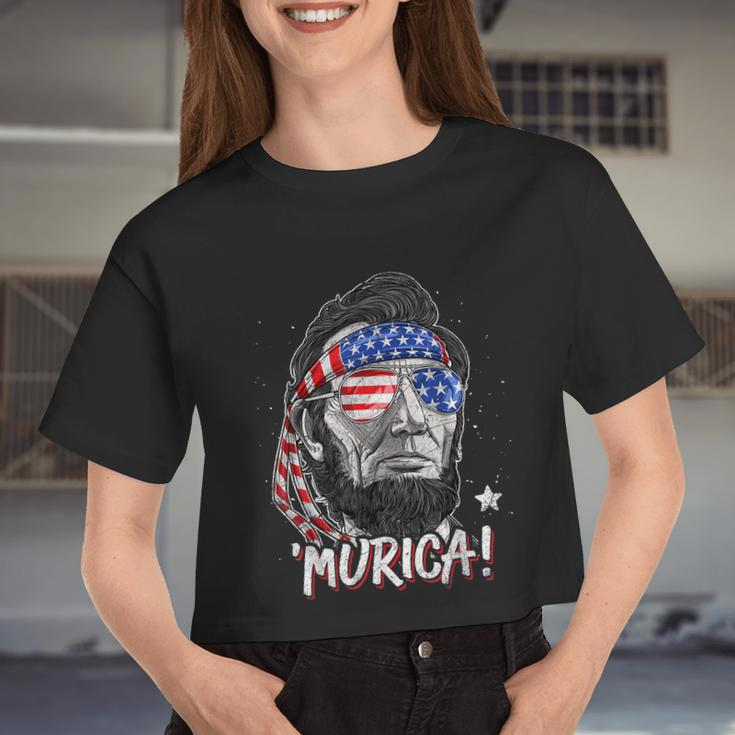 Abraham Lincoln 4Th Of July Murica Men Women American Flag Women Cropped T-shirt
