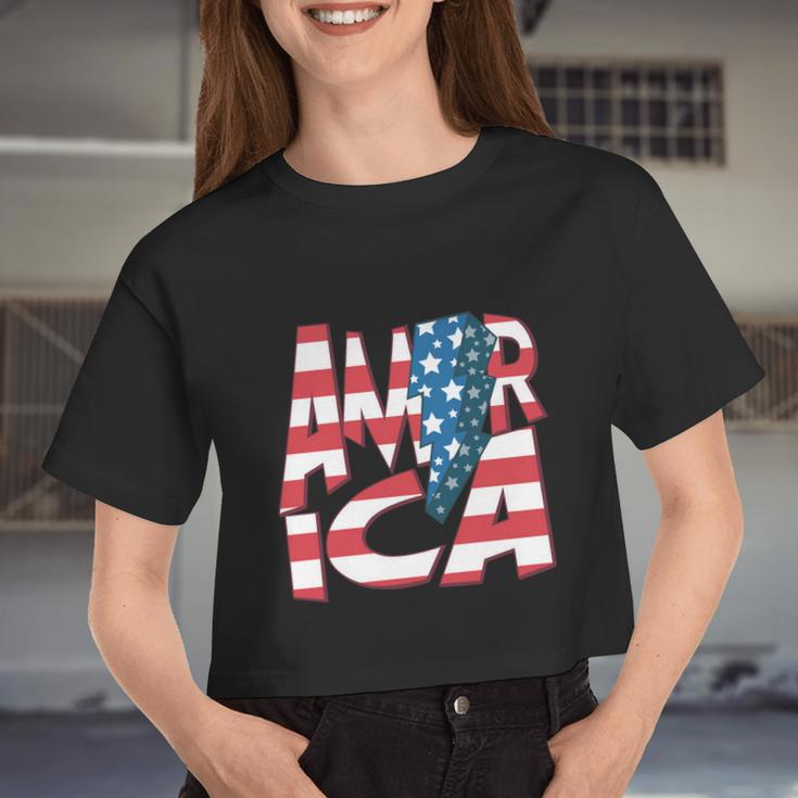 America Usa Flag Patriotic Independence Day 4Th Of July Meaningful Women Cropped T-shirt