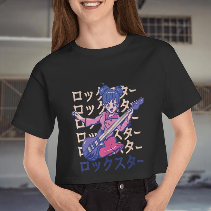 Anime Girl Bass Guitar Women Cropped T-shirt