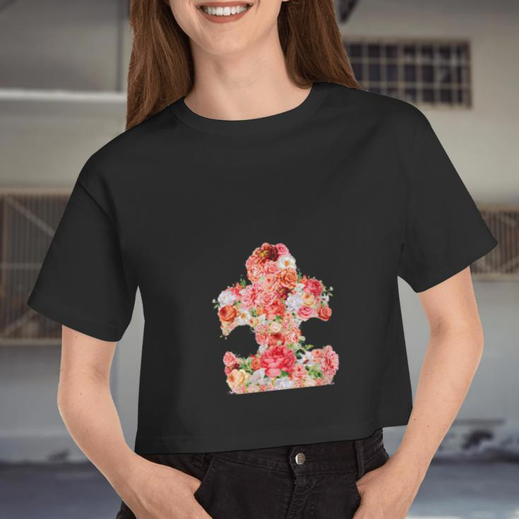 Autism Floral Puzzle Piece Autistic Art Women Cropped T-shirt