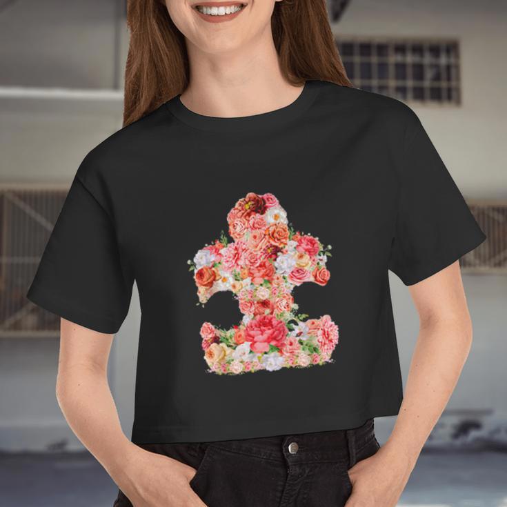 Autism Floral Puzzle Piece Autistic Art Women Cropped T-shirt