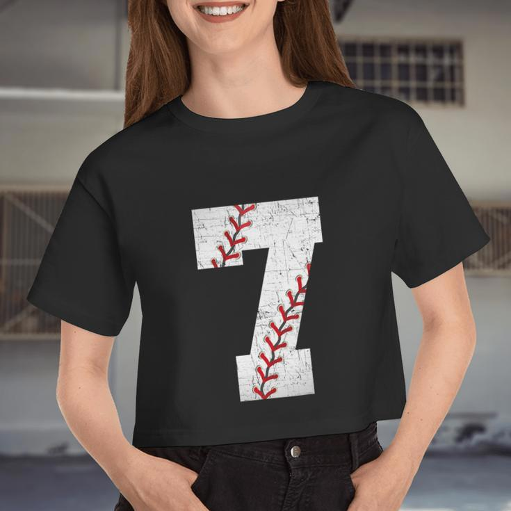Baseball Softball Lover Seven Years Funy 7Th Birthday Boy Women Cropped T-shirt