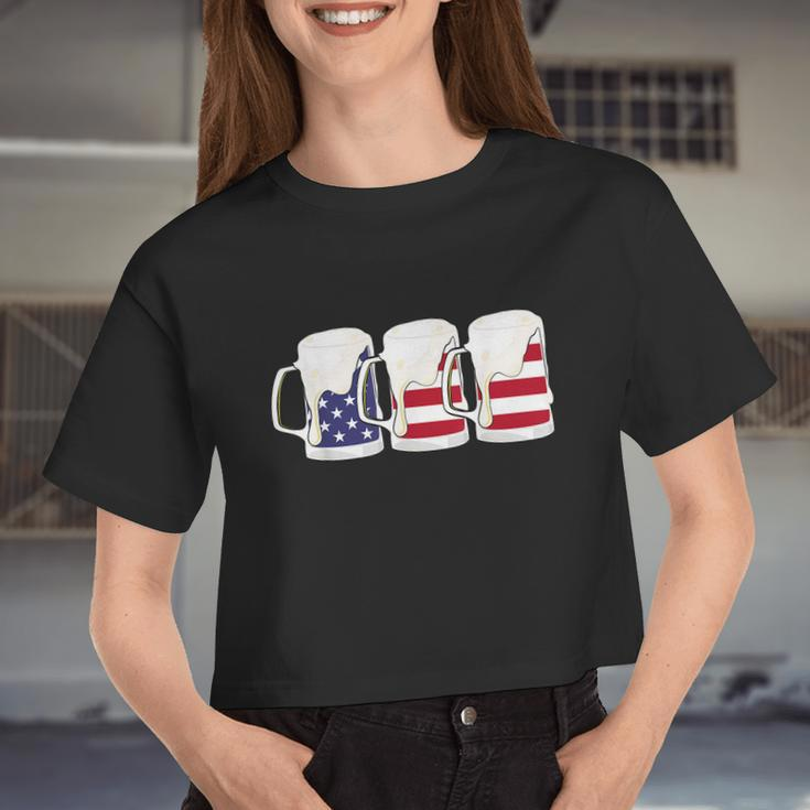 Beer American Flag Shirt 4Th Of July Men Women Merica Usa Women Cropped T-shirt