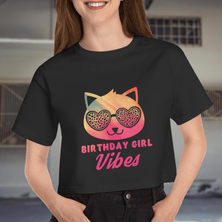 Birthday Girl Vibes Colorful Cat Kitty Leopard Eyes Girls Women Cropped T-shirt