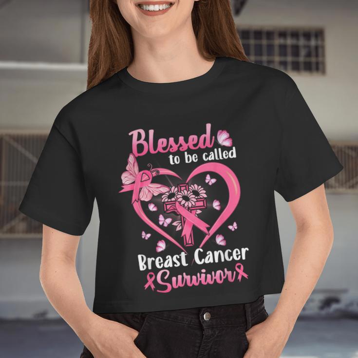 Blessed To Be Called Pink Women Heart Breast Cancer Survivor Women Cropped T-shirt