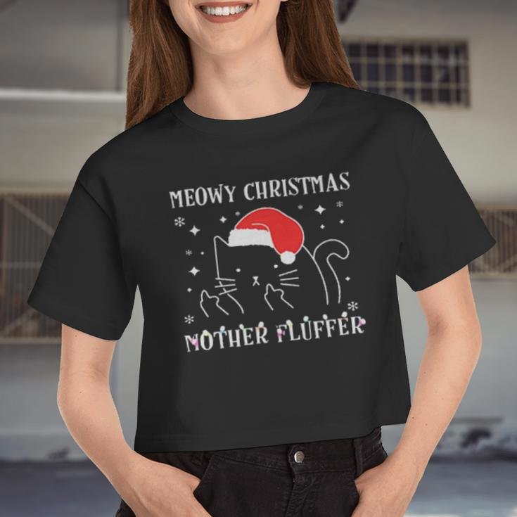 Cat Santa Hat Meowy Catmas Mother Fluffer Women Cropped T-shirt