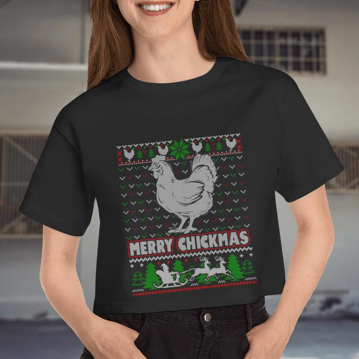 Chicken Rooster Merry Chickmas Ugly Christmas Women Cropped T-shirt