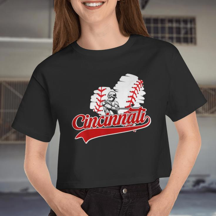 Cincinnati Cities Baseball Heart Baseball Fans Women Women Cropped T-shirt