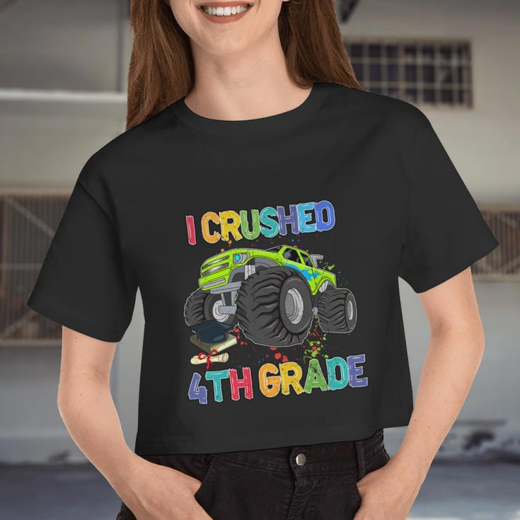 I Crushed 4Th Grade Monter Truck Back To School Women Cropped T-shirt