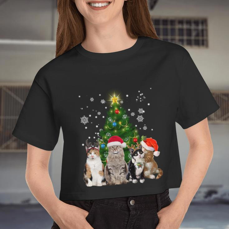 Cute Cat Christmas Tree Cat Lover Xmas Cat Mom Women Cropped T-shirt