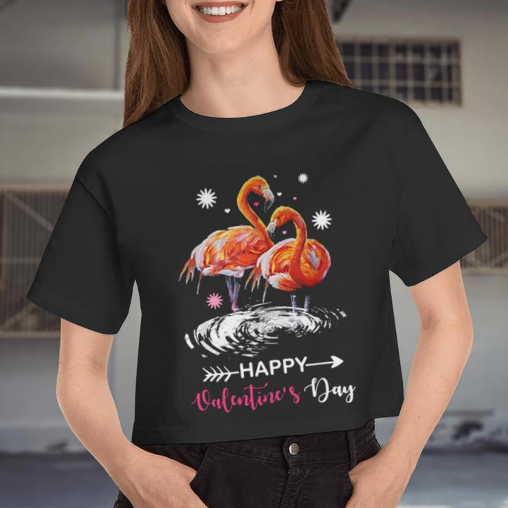 Cute Flamingo Valentine Day Women Women Cropped T-shirt