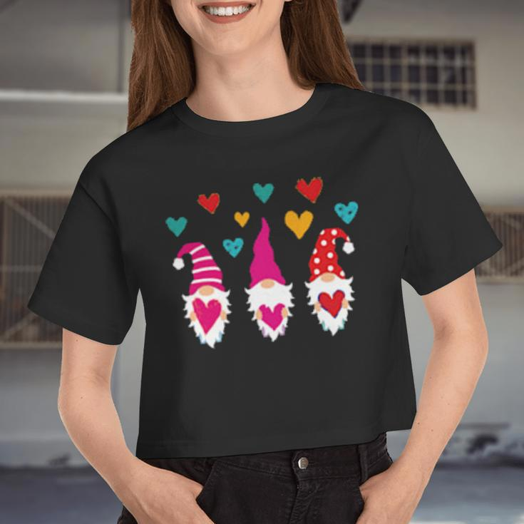 Cute Gnomes Holding Hearts Valentines Day Boys Girls Women Cropped T-shirt