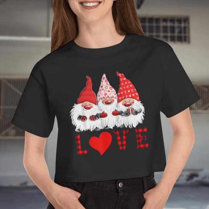 Cute Gnomes Love Plaid Cute Sweet Valentine Classic Women Women Cropped T-shirt