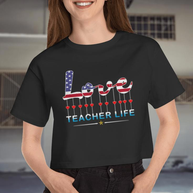 Cute School Love Teacher Life Valentines Day Teacher Women Cropped T-shirt